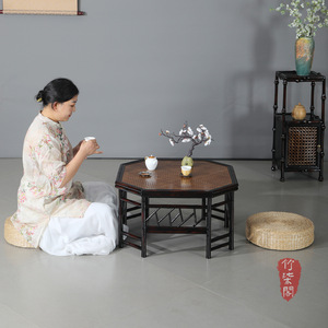 <b>Bamboo</b> Octagonal Tea <b>Table</b> Rattan Top Handmade Chinese Style Coffee <b>Table</b> - Product Image 3