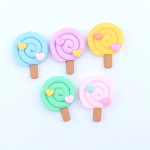 Flat back Solid Color Love heart Resin Lollipop Cabochon For shoes phone care decoration