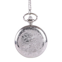 WJ-10982 Grande montre de poche classique argentée à rayures gravées, miroir magique gaufré, montres de poche rétro argentées avec chaînes