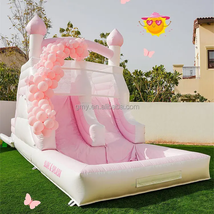 New design pastel pink inflatable slide water inflatables for children slide with blower