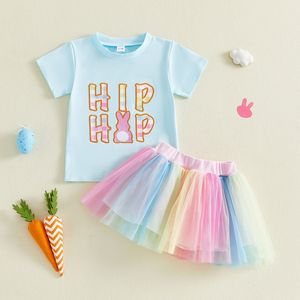 Conjunto de Ropa Boutique de Pascua 2026 para Niñas Pequeñas, Camiseta de Conejito Estilo Hip Hop, Falda Tutú Pastel, Conjunto de 2 Piezas para Bebés - Product Image 1