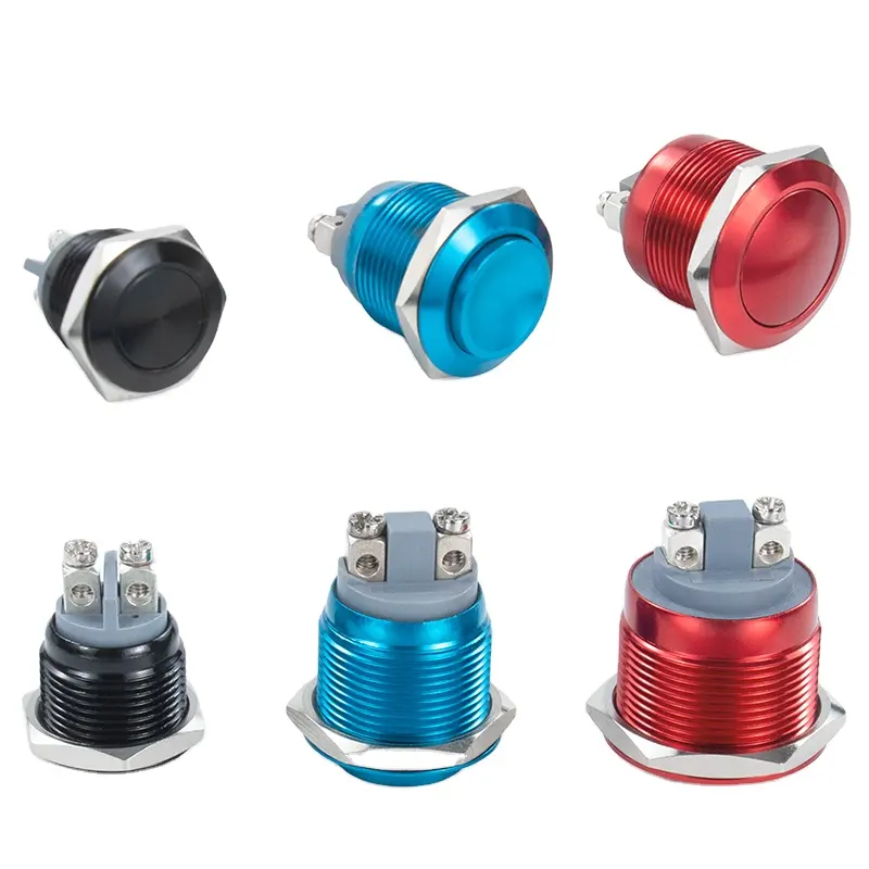 16 19 22mm Momentary metal push button switch 1NO screw terminal for auto push button flat spherical high pins color no led
