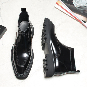 Nouvelles chaussures Derby pour hommes en cuir véritable, bout carré, semelle épaisse, élévatrices, décontractées, formelles, en cuir verni brillant - Product Image 6
