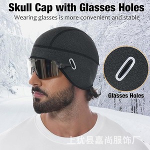 Winter Windproof Ski <b>Cap</b> Fleece Lined Warm Outdoor Hat For Cycling <b>Hiking</b> Running Skiing Adults Solid Color - Product Image 4
