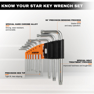<span class=keywords><strong>Set</strong></span> di <span class=keywords><strong>chiavi</strong></span> <span class=keywords><strong>a</strong></span> brugola KSEIBI Star Key 9 pezzi CRV, <span class=keywords><strong>set</strong></span> di <span class=keywords><strong>chiavi</strong></span> <span class=keywords><strong>a</strong></span> brugola per riparazione auto, tipo L - Product Image 2