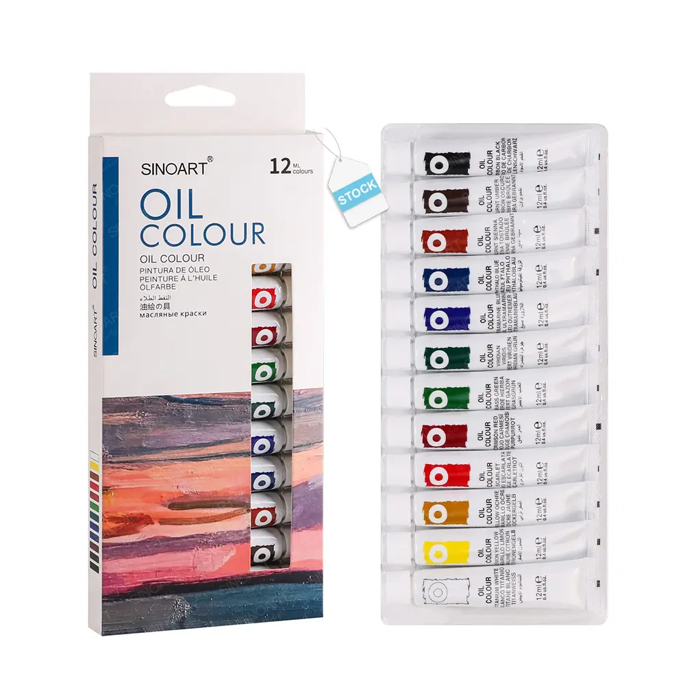 SINOART en Stock 12 couleurs ensemble de peinture à l'huile petite taille 0.41oz/12ml couleur à l'huile peintures Tubes artiste qualité couleur de aceite