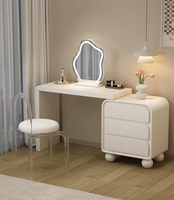 Nouveau produit : Table de maquillage moderne et simple en bois massif, style crème, avec plateau en pierre, intégrée au mur, pour chambre à coucher
