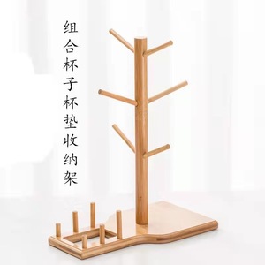 Portavasos de Bambú en Forma de Árbol, Soporte Triple para Tazas de Madera Maciza, Organizador de Almacenamiento para el Hogar que Ahorra Espacio, Diseño Minimalista - Product Image 2