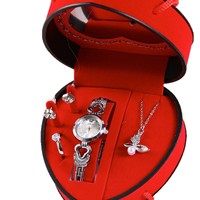 Ensemble montre et collier en acier inoxydable et alliage de zinc, motif diamant et amour, impression UV, pour femme, cadeau pour la Fête des Mères, la Journée de la Femme, 520, pour maman