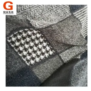 High quality wool acrylic polyester blend plaid knit patchwork lamb wool fabric