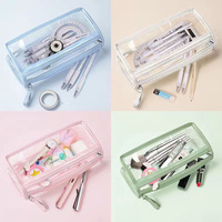 Trousse à crayons japonaise transparente en PVC, grande capacité, sac de rangement de papeterie étanche, 4 couleurs, ABI BY-L189