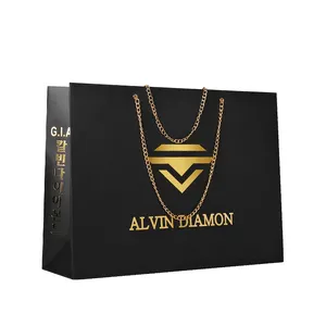 Custom oem embossed logo metallic luxurious jewelry boxes gifts paper bags with gold metal chain handles for jewellery shopping