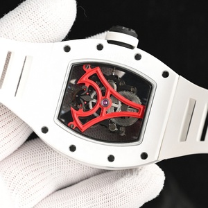 Montre mécanique squelette en céramique blanche personnalisée haut de gamme, cadran Tour Eiffel <span class=keywords><strong>rouge</strong></span>, bracelet sport <span class=keywords><strong>blanc</strong></span>, montre de luxe pour homme, cadeau - Product Image 6