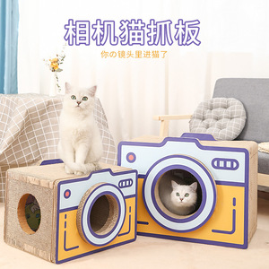Griffoir pour chat en carton ondulé, design appareil photo rétro, lit vertical pour chat, jouet pour animaux de compagnie, accessoires pour chats, ne perd pas ses fibres - Product Image 4
