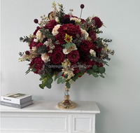 FB-N08 Sphère de fleurs artificielles superposées, Hortensia rouge et verdure mixte, pour Fête de fiançailles, Magasin de détail