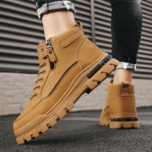 New Breathable High-top Unisex Cow Leather Sports Casual Board Work Safety <b>Shoes</b> Versatile Anti-Slip Sneakers Thick Soled Hiking - Product Image 2