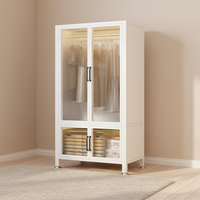 Armoire en acier, armoire de rangement pour la chambre à coucher, armoire avec porte en bois, armoire en métal, casier simple et moderne, armoire à vêtements