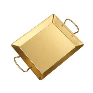 Stainless Steel Square Hot Pot Plate Golden And Silver Heat Resistant For Seafood Grilling And Cooking - Product Image 4