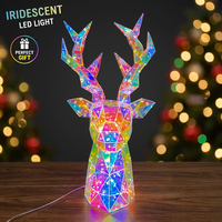 Figurine de tête de cerf lumineuse LED de 40 cm, alimentée par USB, sculpture animale prismatique, lumière nocturne holographique pour la décoration de fête de Noël
