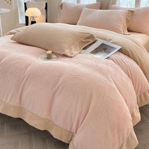 Parure de lit en polaire épaisse d'hiver, housse de couette double face en polaire corail, couleur unie, luxe léger, maintien de la chaleur - Product Image 4