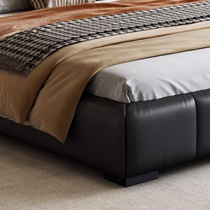 Lit double Zayshine en cuir noir de luxe minimaliste italien, grand format 1,8 mètre, avec rangement intégré et rembourrage doux pour chambre principale - Product Image 5