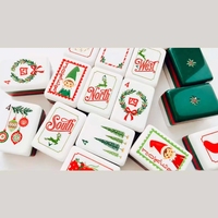 Set Mahjong Amerika Bertema Natal Santa Vintage Xmas Us Game Tiles untuk Hiburan dan Hadiah Liburan