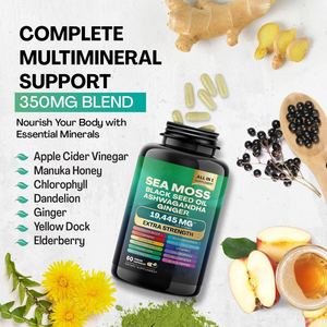 Complément Alimentaire Extra Fort Stock Moss Sea Moss Huile de Nigelle Ashwagandha Gingembre en Capsules 60 Unités 19445 mg par Portion - Product Image 2