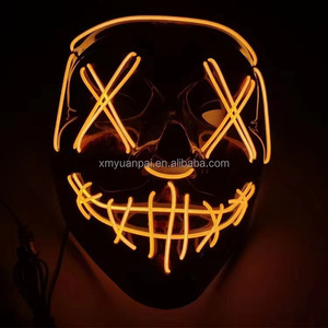 Máscara LED de neón brillante para fiesta de Halloween, máscara facial de PVC con sangre de terror para cosplay, máscara facial moderna iluminada para Halloween y otros eventos. - Product Image 4