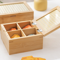 Boîte à compartiments en bambou avec couvercle pour bijoux, artisanat, thé, boîte de rangement avec couvercle rabattable, organisateur de sachets de thé en bambou