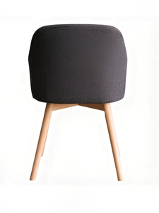 Chaise de salle à manger moderne et contemporaine en tissu gris avec accoudoirs incurvés et structure en bois robuste pour cuisine, salon, maison, hôtel - Product Image 2