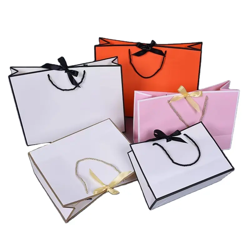 Бутиковая одежда, роскошные ювелирные изделия, розничная продажа, индивидуальный логотип, подарочные бумажные сумки для покупок с галстуком-бабочкой