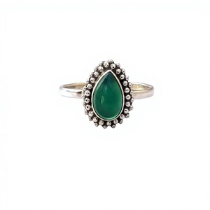 Simple Design 925 Silver Bezel <b>Ring</b> with <b>Green</b> Onyx Pear Shape Stones Guaranteed Women's Gemstone Jewelry Indian Inspired - Product Image 1