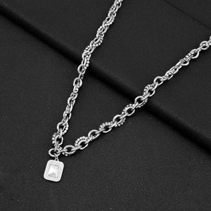 New Simple Niche Design <b>Titanium</b> Steel Square Shaped Pendant Necklace Hiphop Silver Plated Unisex's Necklaces Fashion Jewelry - Product Image 4