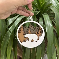 Décorations d'arbre de Noël en bois multicouches personnalisées avec gros pied, wapiti, ours, Bigfoot, Sasquatch, ornement d'arbre de Noël en bois original