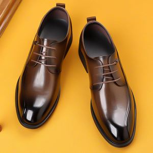 New Men's Waterproof <b>Height</b> <b>Increasing</b> Leather <b>Shoes</b>-2025 British Style Business Wedding <b>Shoes</b>-Autumn Black Lace-Up Casual <b>Shoes</b> - Product Image 1