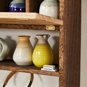 Solid Wood Chinese Style <b>Wall</b> Mounted Display <b>Shelf</b> Double Tier Rectangle Teapot Tea Set <b>Storage</b> Rack For Living Room - Product Image 3