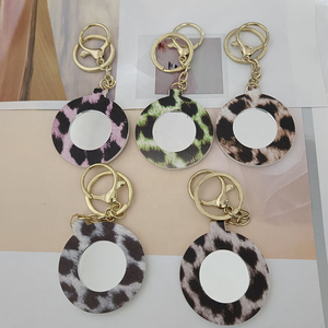 Miroir de maquillage compact rond en cuir PU imprimé UV motif léopard et fleurs, porte-clés, breloque de sac, 2026 - Product Image 2