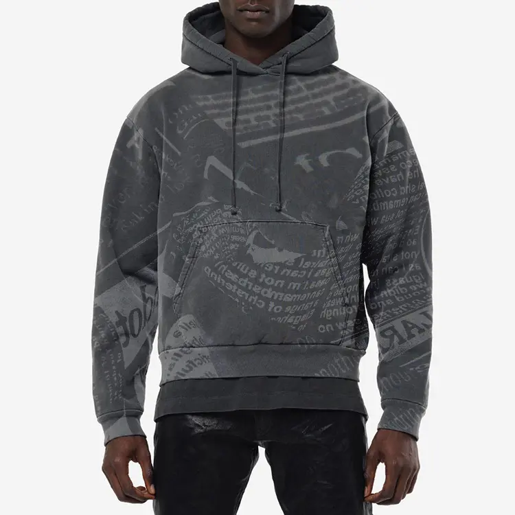 AOXI White Label Men's Oversized Letter Graphic Drawstring Casual Street Hoodies Long Sleeve Vintage Hoodie Sweatshirts