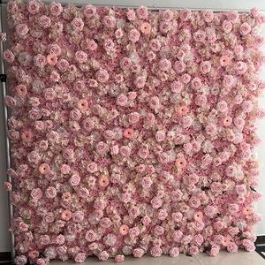 Panneau de fond 3D en tissu enroulable, personnalisé, de luxe, écologique, rose, avec grandes têtes de roses en soie, pour mariages et Noël - Product Image 1