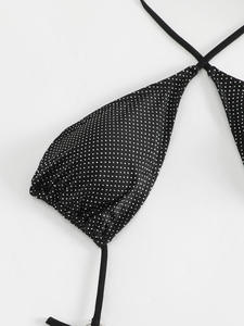 Maillot de bain noir extrêmement sexy, maillot de bain halter pour femmes, <span class=keywords><strong>bikini</strong></span> avec strass - Product Image 4