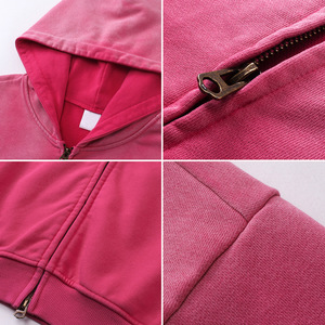 Cardigan unisexe tendance sur mesure à capuche 450G, teint par pulvérisation, effet vieilli, zippé, style vintage, respirant pour le printemps - Product Image 4