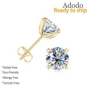 Joyería Fina, Pendientes de Moissanita con Certificado GRA, Corte Redondo Clásico, Oro de 14k sobre Cobre, de 0.3ct a 2ct, VVS, Varios Tamaños - Product Image 1