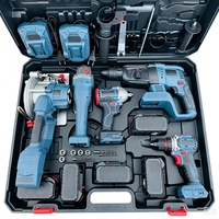 Kit d'outils électriques sans fil 5-en-1 21V bleu et noir : perceuse, visseuse à chocs, meuleuse d'angle, marteau perforateur avec coffret