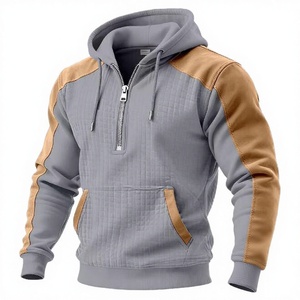 เสื้อสเวตเชิ้ตผู้ชายทรงปกติ ผ้าฟลีซกันลม มีฮู้ด แต่งผ้าแบบแพทช์เวิร์ค สีบล็อกกิ้ง ซิปครึ่งตัว บุซับใน น้ำหนัก 360 กรัม สำหรับฤดูหนาว - Product Image 3