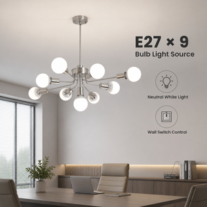 Lustre moderne en fer E27 à neuf lumières, blanc neutre, avec interrupteur mural, pour salle à manger, salon, éclairage intérieur de la maison - Product Image 4