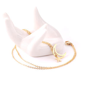 Collana con Ciondolo in Oro 18k Catene da <span class=keywords><strong>18</strong></span> Pollici con Forma di Luna e Stella - Product Image 2