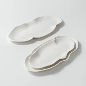 Shopping Platform Platos Modern Style Slate Plates Porcelain Serving Dish Restaurant Vaiselle Fournisseur White Oval Plate