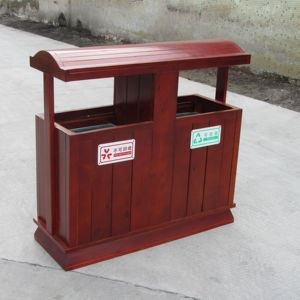 صناديق خشبية داخلية قديمة للحديقة العامة مقصورة مزدوجة من الخشب الصلب صندوق نفايات خارجي بدون غطاء - Product Image 2