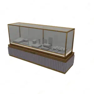 Custom size color Simple grey vertical grain bottom cabinet tempered glass display case led light jewelry display cabinet