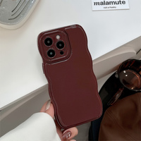 Coque de téléphone vintage bordeaux à bords ondulés et couleur unie pour iPhone 11 12 13 14 15 Pro Max Plus